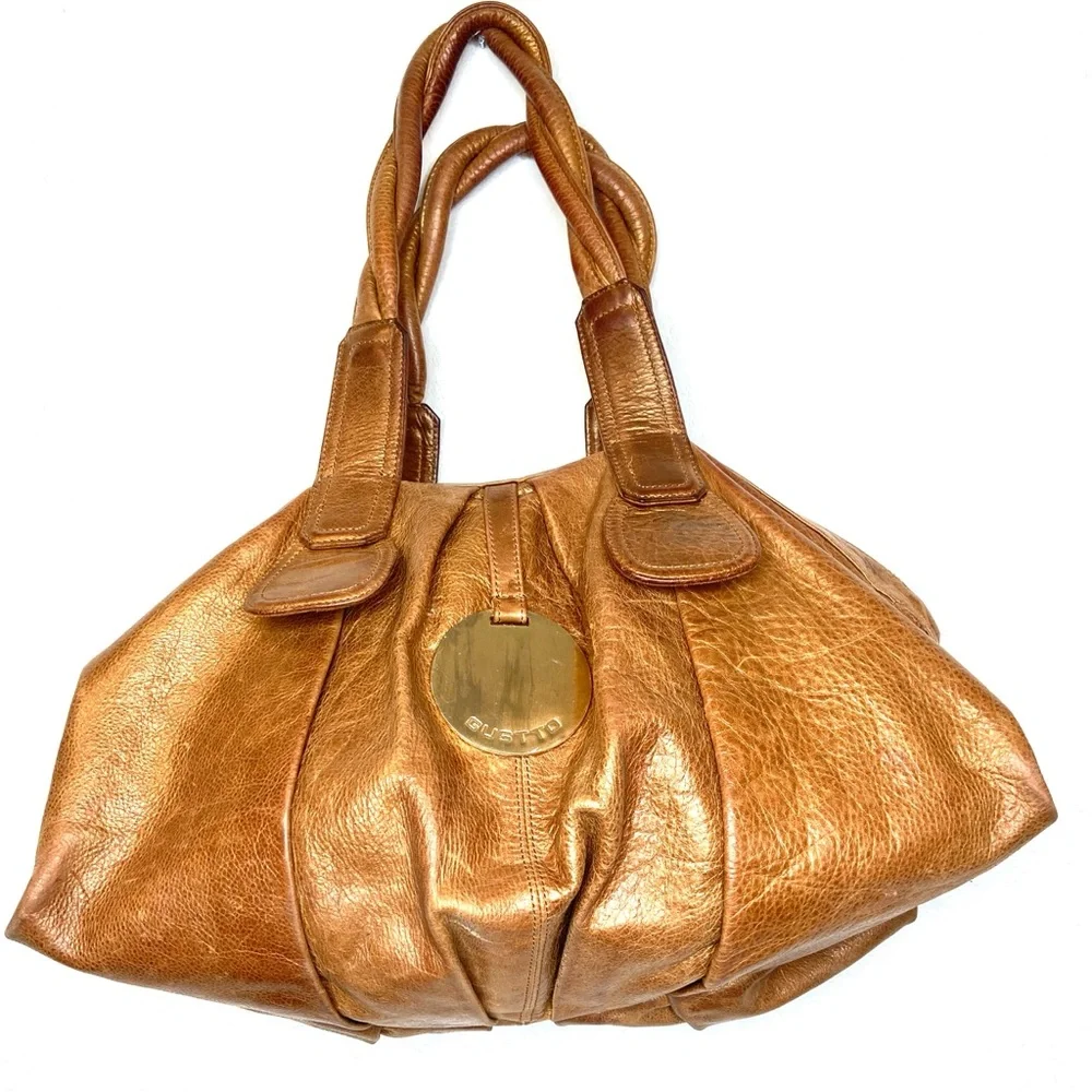 GUSTTO Cala Brown Bronze Leather Shoulder Satchel Bag Braided Straps - Picture 6 of 12